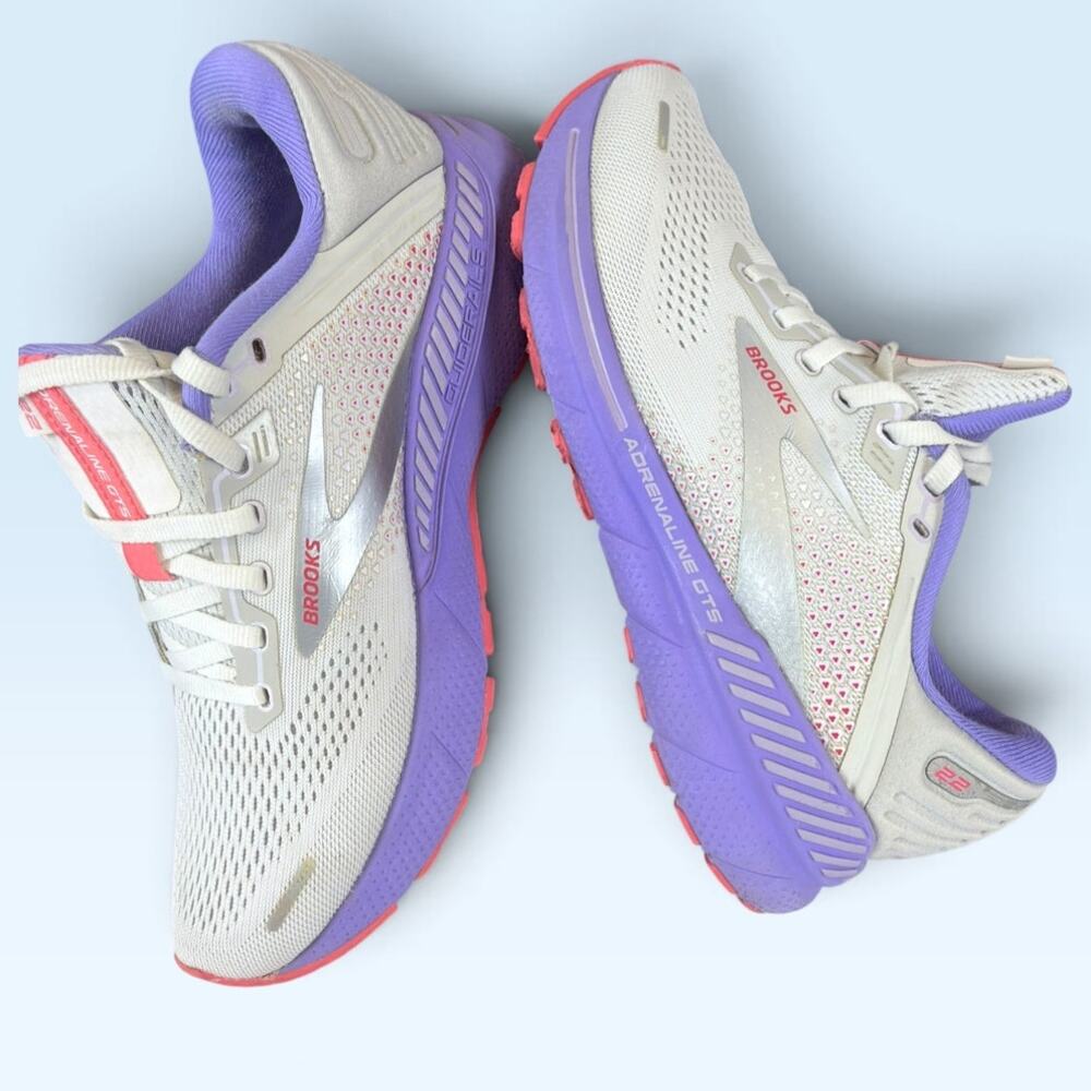 Brooks Adrenaline GTS 22 Women’s 9.5B White Coral Purple Running Shoes - Picture 10 of 13